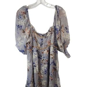 Free People‎ Floralblouse Puff Sleeve Square Neck Size L Lavender